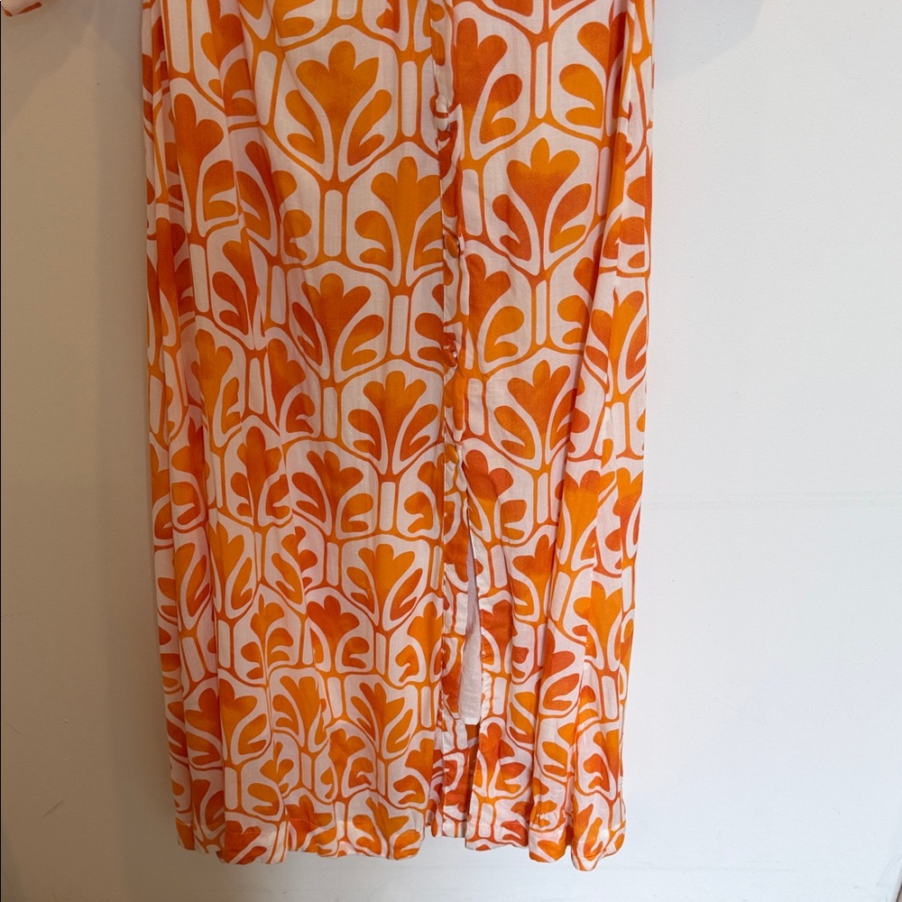 Anthropologie Orange and Cream Floral-Print Long Sleeve Maxi Dress - Picture 7 of 13
